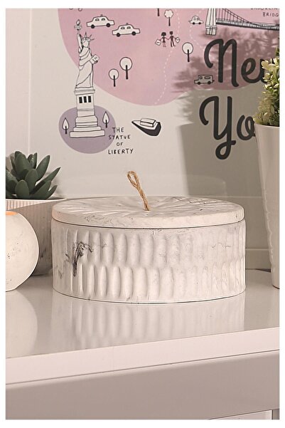 Agon Marble Pattern Decorative Oval Box with Lid