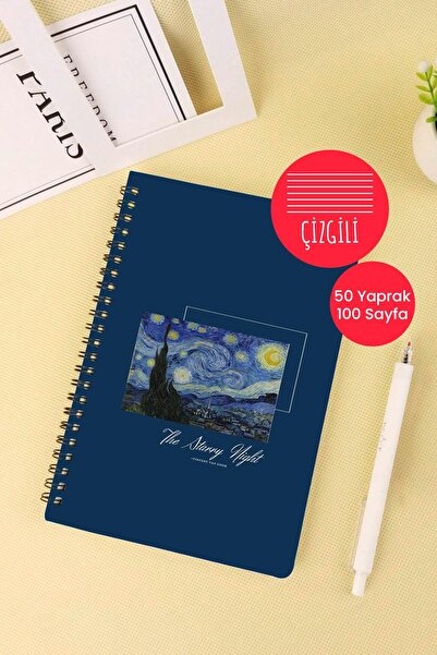 Anime Marketi دفتر مدرسي فان جوخ ستاري نايت مقاس A5 حلزوني 50 ورقة 100 صفحة - مسطر