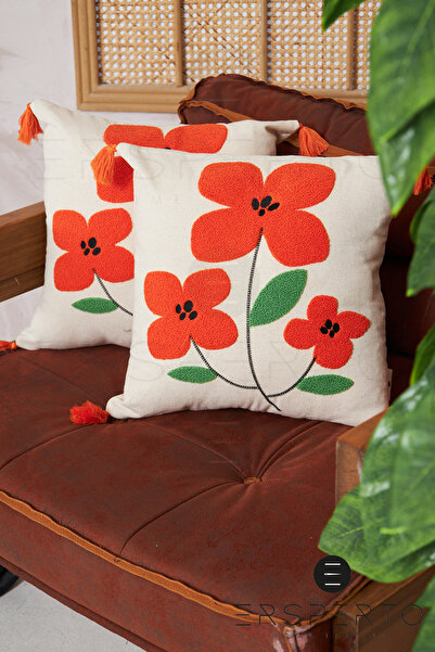 Ersperto Pernă decorativă cu smocuri cu flori din in - Față de pernă 1 bucată...