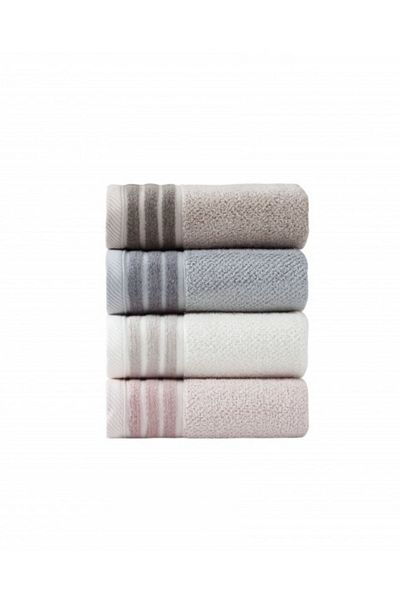Pupilla 4 Pieces of Combed Cotton Hand Towels - 50x90, Multicolored and Jacquard Gramage