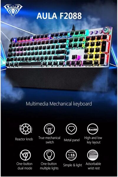 TechTic Aula F2088 Mekanik Klavye Makro Tuşlu Rgb Oyun Klavyesi Mavi Switch G...
