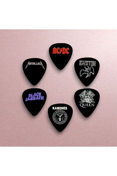 cantekin Gitar Pena 6 Adet Metallica Adcd Led Zeppelin Queen Black Sabbath Ramones