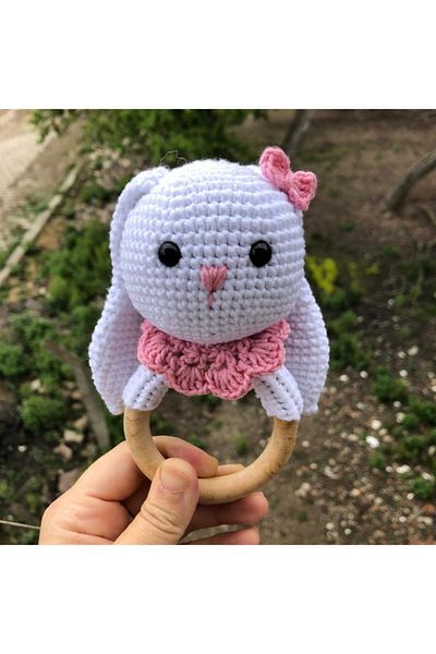 USTAHOBİEVİ Pink Rabbit Rattle Amigurumi Organic Toy