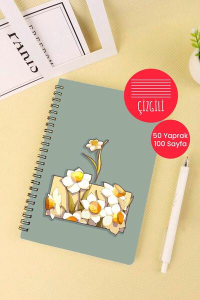 Anime Marketi دفتر مدرسي على شكل حلزوني مقاس A5 مزين بالزهور 50 ورقة و100 صفح...