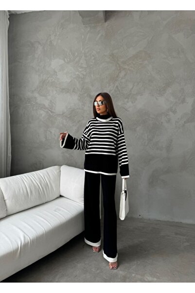 FRİYA طقم بنطال وسترة نسائي مخطط كبير الحجم