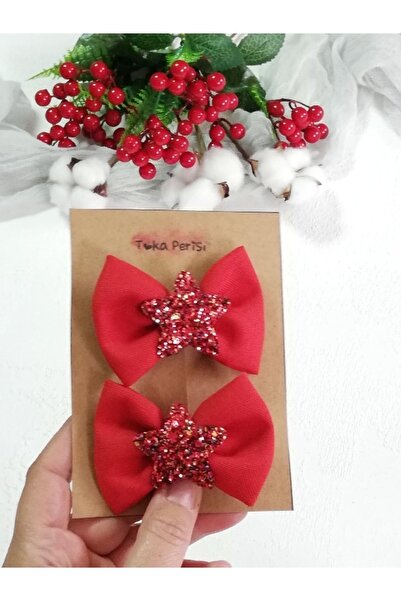 Toka Perisi Kırmızı Pırıltı - Payet Yıldız 2 Li Klips Toka