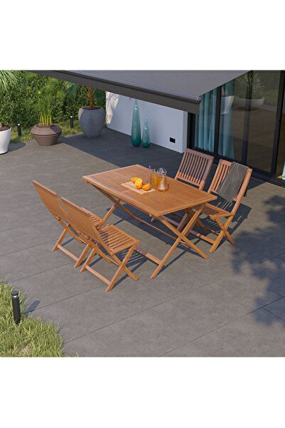 LkAhşap Bahçe Balkon Seti 80x140 Masa 4lü Ahşap Katlanır Masa Sandalye Takımı