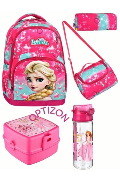 OPTİZON ELSA PRINCESS DESEN Beşli KIZ Çocuk İlkokul Okul Çantası + Termal bes...