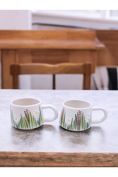 sharp&art Patterned Hand Embroidered Large Size Set of 2 with Cups - Tea and Coffee Colors, For 6 Different Leaks