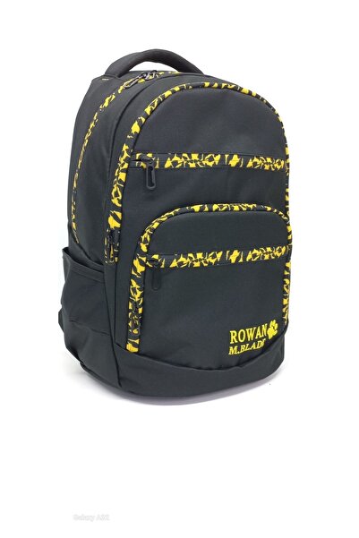 ROWAN ÇANTA Rowan Black Special Patterned Zipper Linen Water Resistant School...