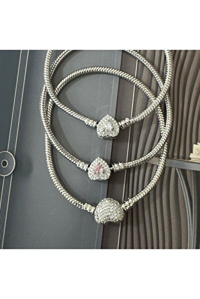 lolajewelry luxury steel Silver renk kalpli zirkon taşlı charm bileklik