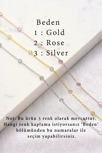 Queen Silver Jewelry 925 Ayar Gümüş, Zirkon Taşlı, 3 Sıra Kolye