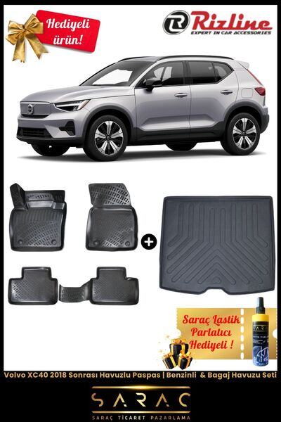 Rizline Volvo XC40 2018 Sonrası Havuzlu Paspas | Benzinli  & Bagaj Havuzu Set...