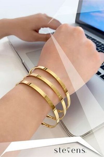 NOVAFACE Stainless Non-Tarnish Steel - 3-Piece Thick Ajda Bracelet, Matchstick