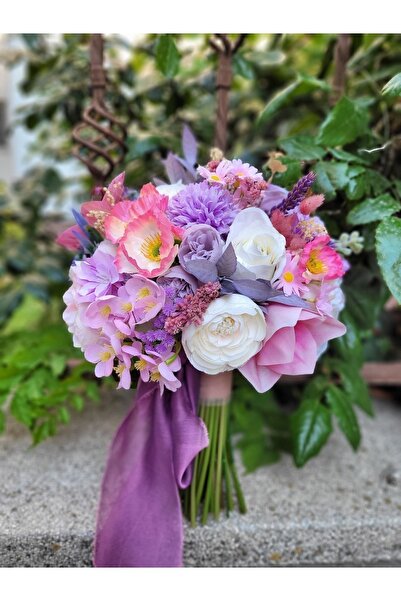 Buketlife Pembe lila gelinbuketi