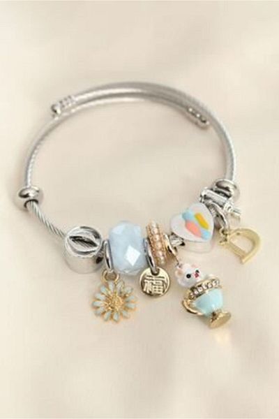 NOVAFACE Classic Steel Charm Bracelet - Daisy with Pearls