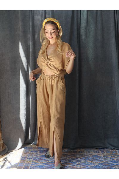 Su Koleksiyon Cameel Colorful Karama Blouse and Trousers Set