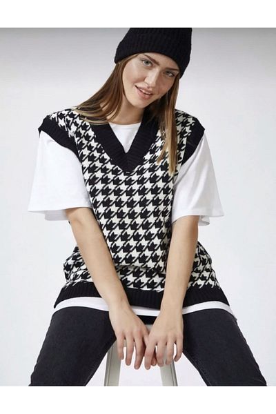 Big Line Women's Houndstooth Houndstooth Oversize V-Neck Knitwear Sweater