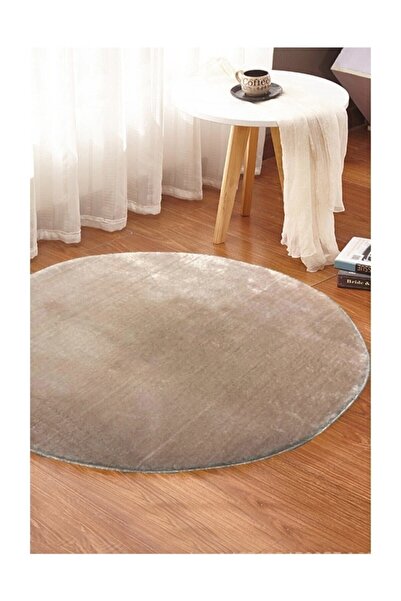 Sarar Yuvarlak Düz Renk Vizon Peluş Pofuduk Kaydırmaz Jel Taban