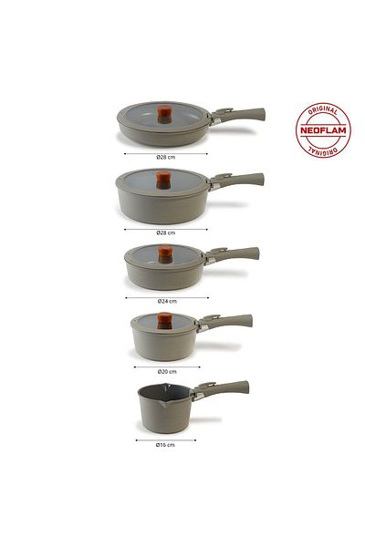 NEOFLAM Midas Gray 17-Piece Interlocking Induction Pot and Pan Set with Detachable Handle