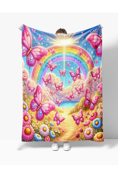 Erays Home Butterfly Flower Valley Pattern Printed Fleece Blanket Tv Blanket