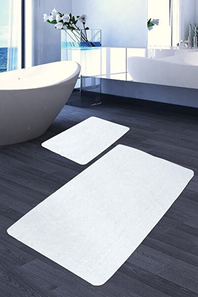 Sarar Ikili Banyo Paspası Klozet Takımı Beyaz Post Peluş Halı Antibakteriyel
