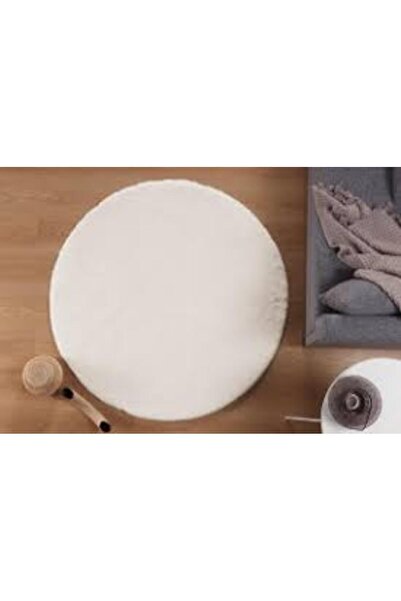 Sarar Yuvarlak Beyaz Peluş Post Halı Pofuduk Kaydırmaz Jel Taban Halı