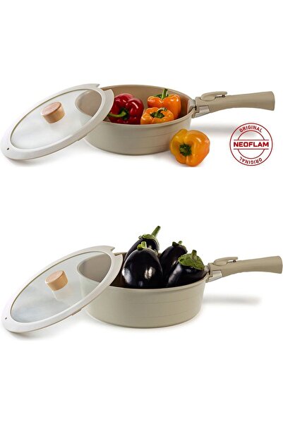 NEOFLAM Midas Gray 12 Piece (With Spare Handle) Interlocking Induction Pot and Pan Set with Detachable Handle