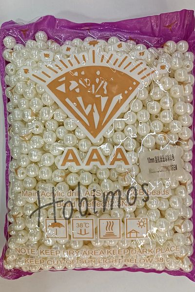Hobimos 10mm Cream Color a Quality Plastic Pearl Beads - 25Gr ~50 Pieces Wholesale