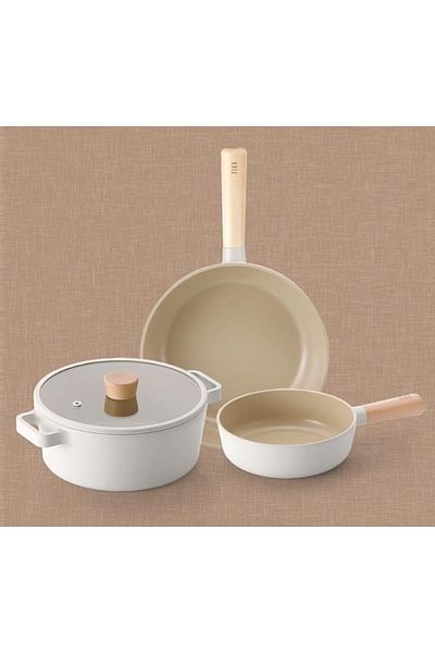 NEOFLAM Fika Beige 4 Piece Pot Pan Set 26 cm