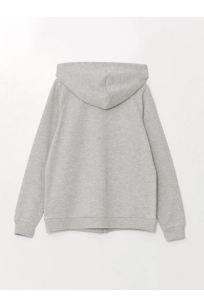 LC Waikiki Γυναικείο φούτερ με φερμουάρ LCWAIKIKI Basic Grey Melange με κουκούλα μακρυμάνικο