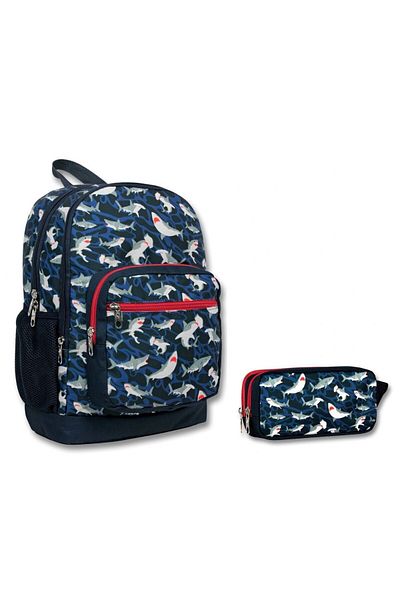 ÜMİT ÇANTA Ümit Bag Four Compartment Navy Blue Red Shark Primary School Bag and Pencil Bag Set - Men's Bag