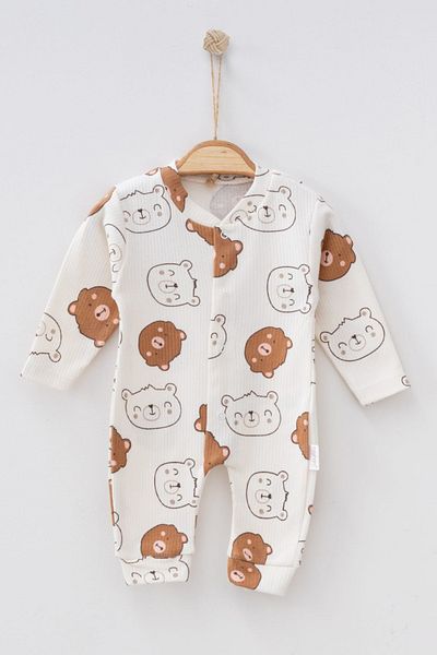 Krazber Teddy Bear Printed Ribbed Hair Baby Rompers - 100% Cotton