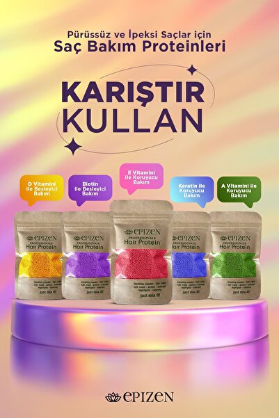 EPİZEN Vitaminli Kokulu Saç Bakım Proteini Seti - Yıpranmalara Karşı Özel Ürün 5x50gr