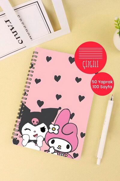 Anime Marketi Kuromi Tasarımlı A5 Spiralli Okul Defteri 50 Yaprak 100 Sayfa -...