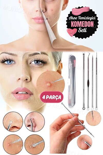 Munico Komedon Temizleyici Paslanmaz Çelik Sivilce ve Siyah Nokta Araçları Taşınabilir Kulak Kiri Temizleme