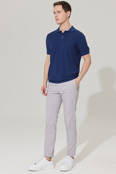 ALTINYILDIZ CLASSICS Men's Gray Slim Fit Narrow Cut Side Pocket Cotton Flexible Dobby Trousers