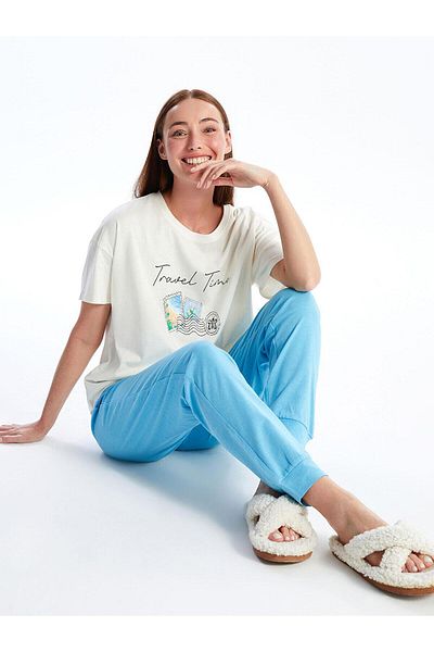 LC Waikiki LCW DREAM - Set de pijamale cu imprimeu albastru pentru femei