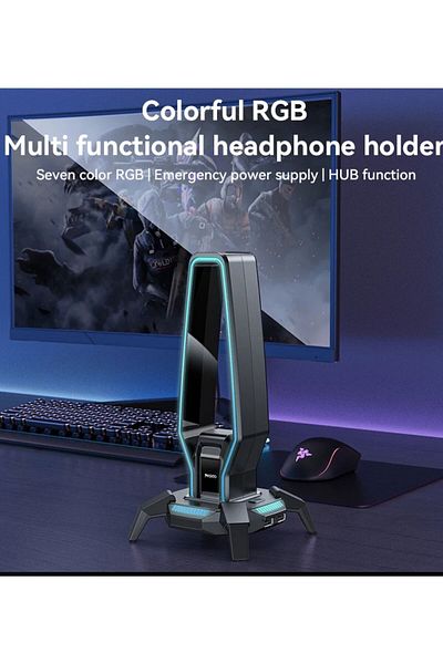 TOKQI Hb25 3.5mm Rgb Muiti Functional Headphone Holder - Expansion Interface and Hub Function