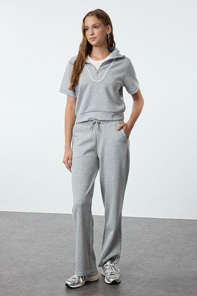 Trendyol Collection Γκρι μελανζ σωλήνας/πλεκτό παντελόνι από μαλακό ύφασμα με ίσιο πόδιTWOAW25EA00012