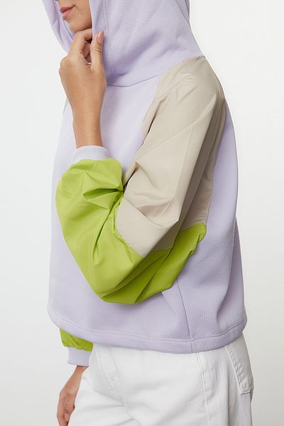 Trendyol Collection Многоцветен плетен суитшърт от поларен флис с голям размер/широка яка с цветни блокове TWOAW25SW00159