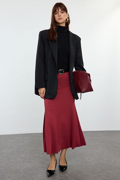 Trendyol Collection Fusta de pește tricotată elastică Midi bordeaux TWOAW25ET00107