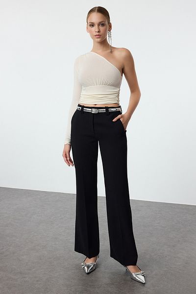 Trendyol Collection One Shoulder Ecru Knitted Crop Μπλούζα - Glitter Glitter Detail, Tpraw24Bz00039