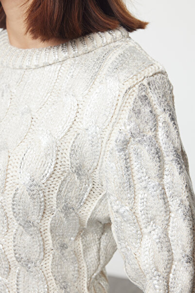 Trendyol Collection Φαρδιά εφαρμογή - Πλεκτό πουλόβερ με στάμπα με φύλλο πέτρας TWOAW25KZ00139