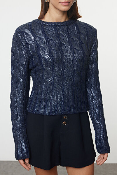 Trendyol Collection Svetr z námořnické modré fólie Wide Fit - Twoaw25Kz00139