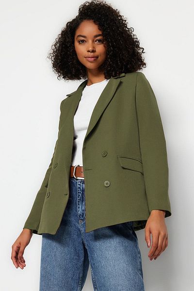Trendyol Collection Kétsoros sötét khaki blézer dzseki - bélelt és szövött, TWOAW21CE0272