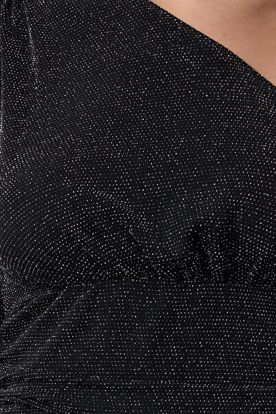 Trendyol Collection Glitter Glitter Ασημί πλεκτή μπλούζα - One Shoulder TPRAW24BZ00039