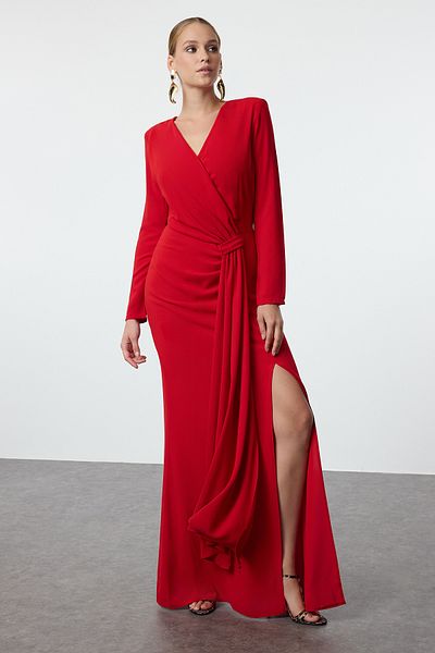 Trendyol Collection Roter zweireihiger Kragen aus gewebtem Krepp TPRAW25AE00002