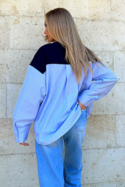 Trend Alaçatı Stili Navy Blue Embroidered Women's Sweatshirt - Crew Neck, Shirt Sleeve, 3 Thread Raster Alc-X12566