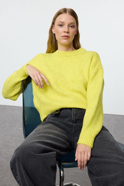 Trendyol Collection Pulover de tricotaj de bază cu textura moale Lime Wide Fit TWOAW23KZ00185